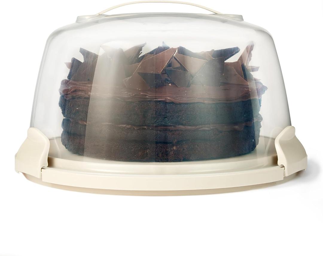 Amazon Basics Cake Carrier with Handle and Locking Lid, Round, Fits 11.8 in. Cake, BPA-Free, Refrigerator and Dishwasher-Safe Cake Box, 13.8 x 13.8 x 8.0 in.