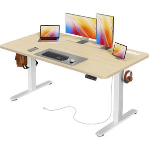 Huuger Electric Standing Desk with Power Outlets and USB-C Port, 55 X 24 Inch Height Adjustable Desk, Sit Stand Desk for Home Office, Computer & Gaming Desk with 4 Presets, Stable Steel Frame, Marple, 55.1 x 23.6 inch