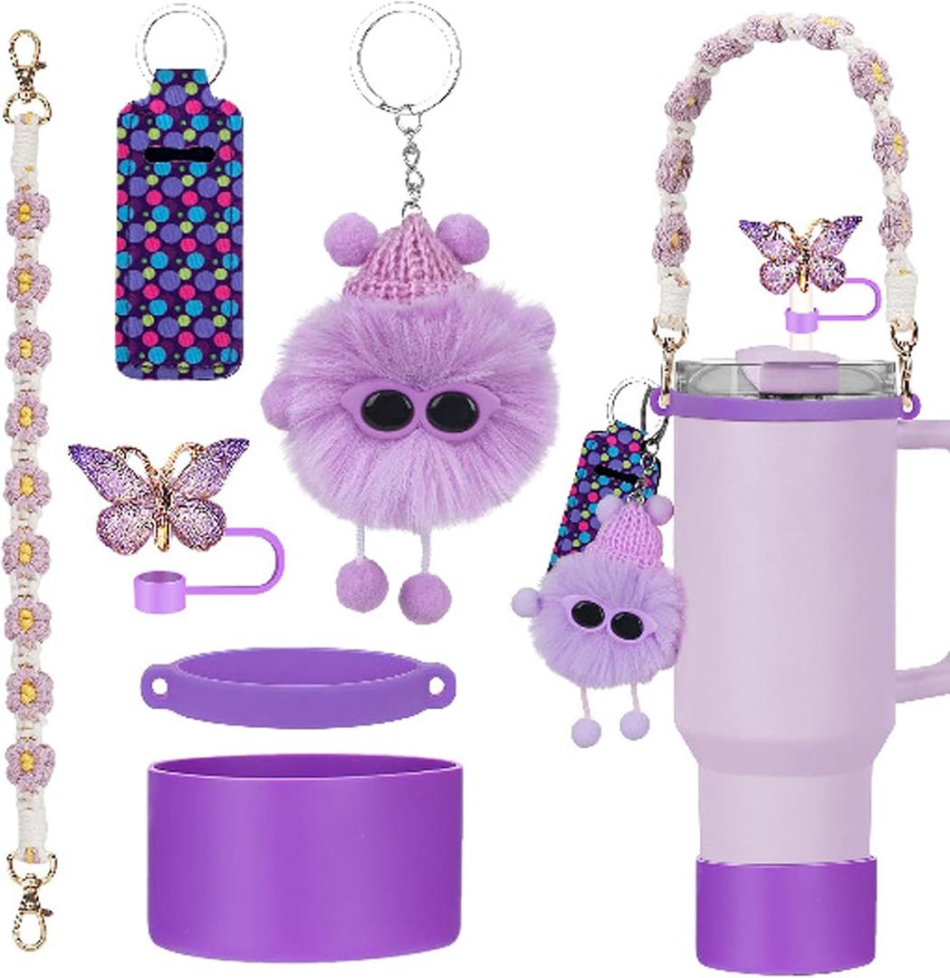 6PCS Use for Stanley Cup Tumbler Accessories 40oz 30oz,Compatible with Stanley Cup Tumbler Water Bottle Handle Sling Strap for Carrying(Purple)