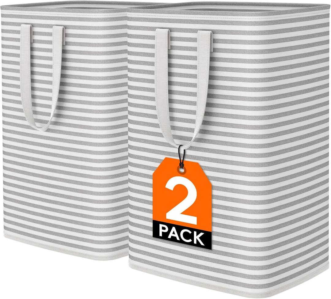 Lifewit 2 Pack Laundry Hamper Large Collapsible Laundry Baskets, Freestanding Waterproof Clothes Hamper with Easy Carry Handles in Laundry Room Bedroom Bathroom College Dorm for Adults, Grey, 2 x 80L (2 x 80L, Grey)
