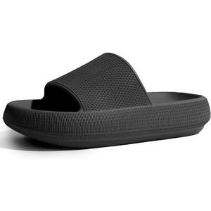 Cloud Slides for Women Pillow Slides Shower Shoes Cloud Recovery Slide Sandals Cushion Thick Sole Pillow Slippers Comfort Indoor and Outdoor Slide (Black)