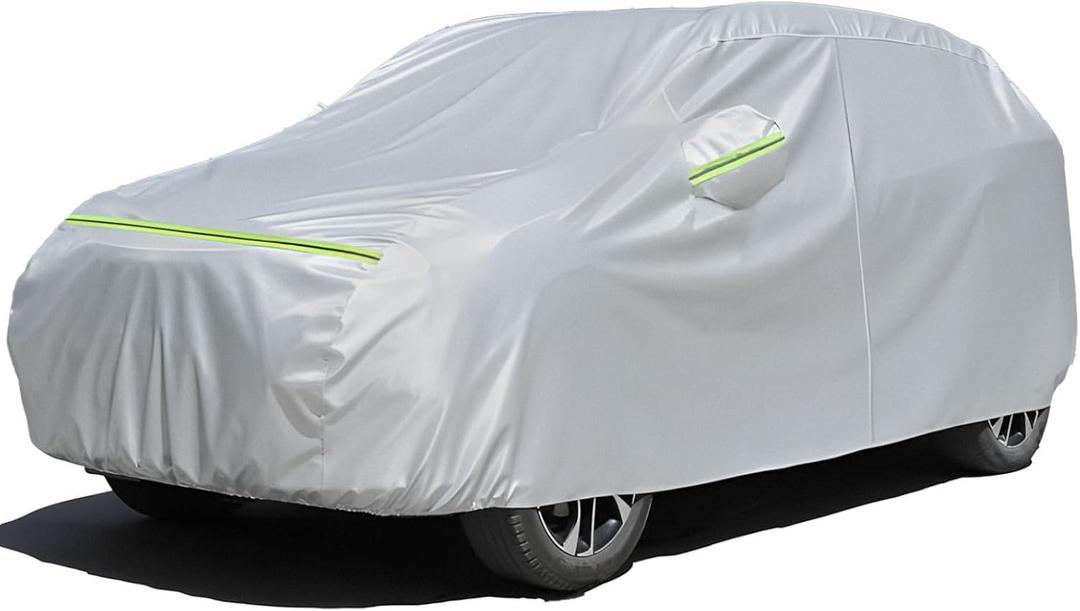Favoto SUV Car Cover Waterproof - All Weather for Automobiles 6 Layers Heavy Duty Outdoor Full Car Cover Sun Protection with Side Zipper Windproof Straps, Universal Fit for SUV (188-198 inch) (Silver)