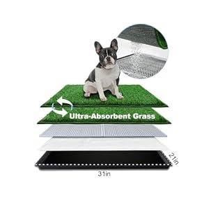 HQ4US 4LEGS Dog Grass Pad with Tray Medium 31”×21”, Dog Potty with Ultra-Absorbent Artificial Grass for Dogs with Hemmed Edge, Pee Pads for Dogs, Realistic, Odor Free, Litter Box for Balcony