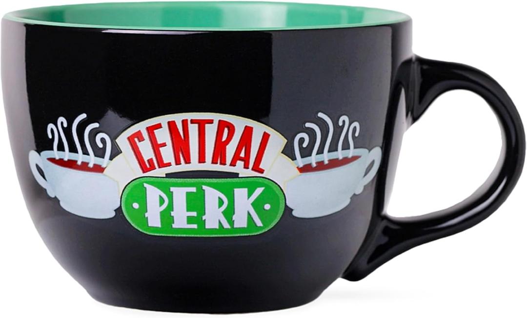 Silver Buffalo FRIENDS Central Perk Black Ceramic Mug Oversized for Coffee, Soup, 24 Ounces