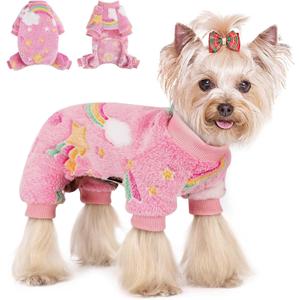 Sebaoyu Dog Pajamas for Small Dogs, Glow in Dark Tie Dye Unicorn Sweater, Super Soft Velvet Material Chihuahua Yorkie Tiny Clothes Outfits (XX-Small, Rainbow)