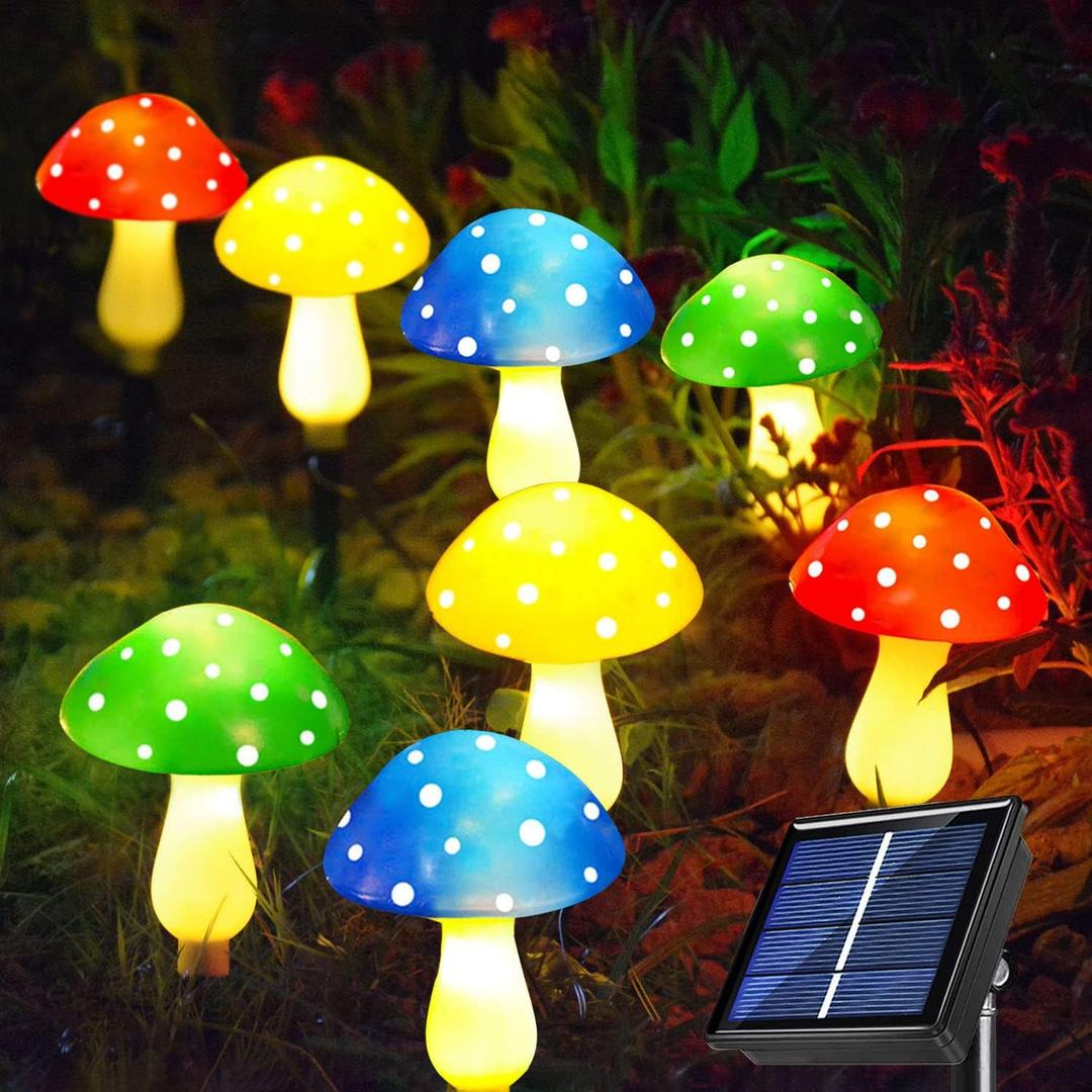 Windpnn 8-Pack Solar Mushroom Lights for Garden Decor, 8 Modes Waterproof Outdoor Garden Mushroom Lamp, Multi-Colored Solar LED Fairy Lights for Christmas Halloween Yard Lawn