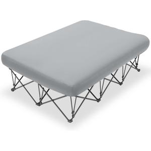 KAMPKEEPER Queen Size Camping Cot for Adults with Air Mattress, No Air Pump | No air pump. Includes inflatable mattress and carry bag for camping and travel. Max capacity: 500 lb, Light Gray, Queen 