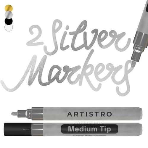 ARTISTRO 2 Silver Acrylic Paint Markers - 3mm Medium-Tip Paint Pens - Perfect for Crafting, Art Projects, & More