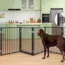 No Pawblems Free Standing Dog Gate with Door, 30'' Tall Foldable Dog Fence for Indoor & Outdoor, Up to 156 Inch Extra Wide Christmas Tree Fences for Dogs, Toddler(Black, 6 Panels)