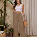 KICZOY Women Flowy Pants Drawstring Waist Wide Leg Palazzo Beach Pants Loose Fit with Pockets (Beige, XS)