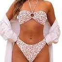 ANRABESS Bikini Sets for Women Bandeau O Ring 2 Piece Swimsuit Floral Halter Tie Back Bathing Suit 2026 Summer Beach Swimwear Hot Pink Orange Floral Large