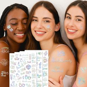 3 x Bachelorette Tattoos for Bride Tribe: 100 pcs Disco Iridescent Shiny Designs - Bachelorette Party Accessories for Bride Squad & Bridesmaids' Night Out