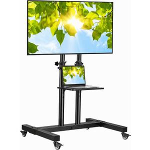 PERLESMITH Rolling TV Stand on Wheels for 32-83 Inch Screens up to 110lbs, Mobile TV Cart Height Adjustable Portable Outdoor TV Stand Tilt Rolling TV Cart with Shelf Max VESA 600x400mm PSTVMC03