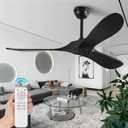 Set of 2 52" Ceiling Fans without Lights, Solid Wood Ceiling Fan No Light with Remote Control Smart and Unique Indoor Outdoor for Patios, Living Room, Bedroom, Farmhouse and Gazebo,Black