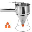 MYFULLY Pancake Batter Dispenser Funnels with Stand | Stainless Steel Funnel Cake Dispenser with Stand Great for Cupcakes, Takoyaki or Any Baked Goods (600 ML/20 OZ/2.5 Cups,with 4Pcs Nozzles)