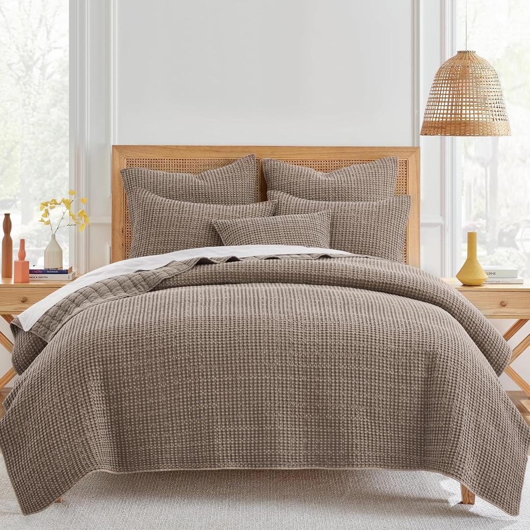 Levtex Home Mills Waffle King/Cal King Quilt Set (106x92in) with 2 Pillow Shams (36x20in) - Cocoa - Cotton Waffle King Size Quilt Bedding Set - Lightweight, Soft, Pre-Washed