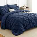 HIMEET Pintuck Bed in a Bag, 7 Pieces Queen Size Comforter Set Navy Blue, Pinch Pleat Bed in a Bag, Soft All Season Bedding Sets with Comforter, Flat Sheet, Fitted Sheet and Pillowcases & Shams