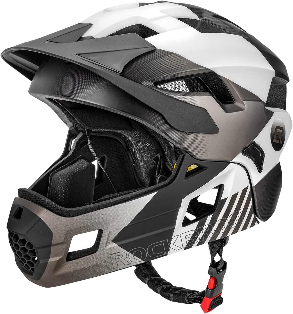 ROCKBROS Kids Full Face Helmet Kids Bike Helmets Lightweight Toddler Mountain Bike Helmet Detachable for MTB BMX Skating Cycling Scooter Safety Bicycle Helmets for Youth Child Boys Girls, Medium