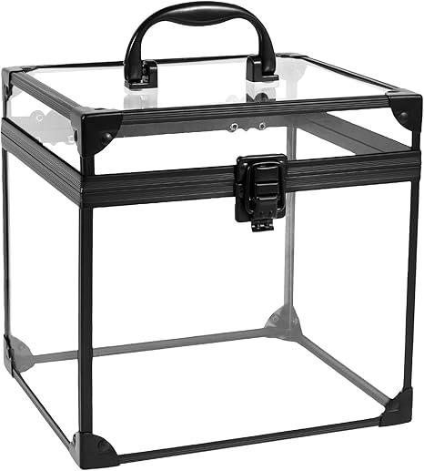 Makeup Box Clear Cosmetic Case with Latches and Handle Large Capacity Toiletry Organizer Box Portable Travel Makeup Tools Box for Vanity Bathroom Counter Dresser (Black)