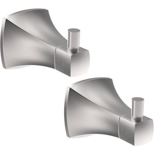 Towel Hooks for Bathrooms, 2 Pack Silver Stainless Steel and Zinc Alloy Hand Towel Holder Wall Mount, Heavy Duty Hanging Hooks for Kitchen, Closet, Pool, Coats, Shower, Robe