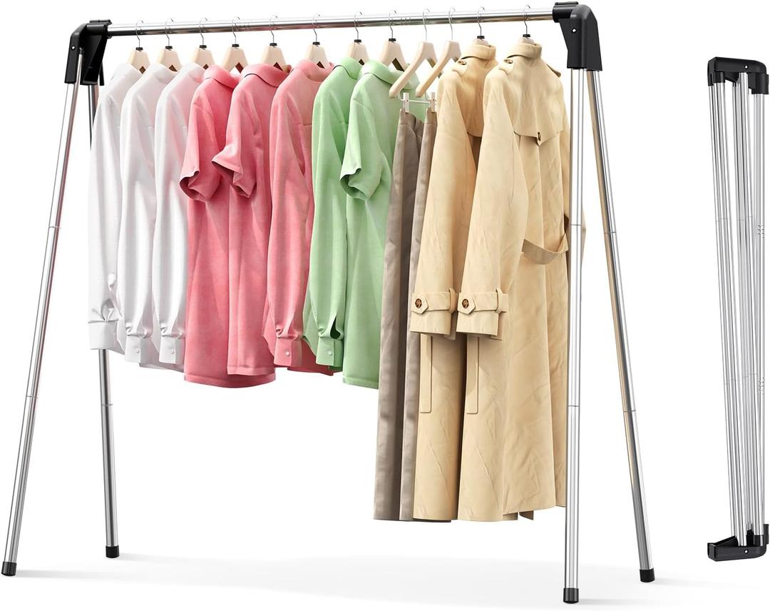 APEXCHASER Clothes Drying Rack Foldable, 55 Inch Laundry Rack Indoor Outdoor with Travel Friendly Design, Collapsible for Home, Camping, RV Use, Silver