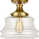 Modern Gold Semi Flush Mount Ceiling Light Brass Schoolhouse Glass Hallway Ceiling Lights, 11" W X 12.4" H