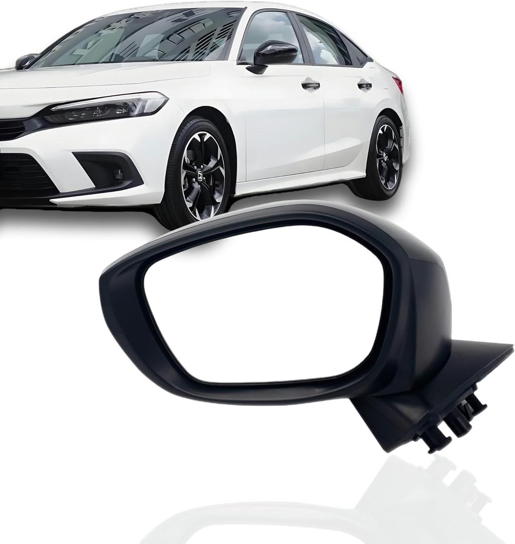 Left Driver Side Mirror Compatible With 2022-2024 Honda Civic Sedan Hatchback 3-Pins Manual Folding Non Heated Rear View Door Mirror Black
