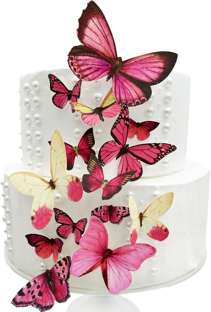 Edible Butterflies for Cake Decorating - Assorted Sizes, Premium Crafted in the USA - Butterfly Cake Toppers & Cupcake Decorations (Pink)
