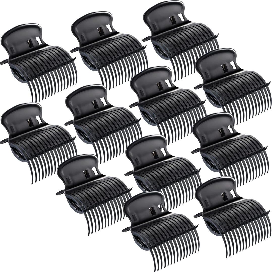 Hot Roller Clips Hair Curler Claw Clips Replacement for Women Girls Hair Section Styling (12 Pieces, Black)
