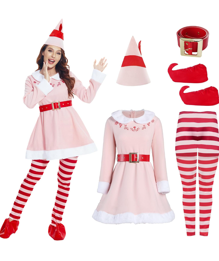 Christmas Elves Costume For Women,Elves costume adult Women Christmas Cosplay Costume Full Set M