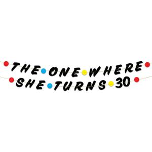 Pre-Strung Friends Themed 30th Birthday Black Glitter Banner - 30th Birthday Decorations for Men and Women - Birthday Party Supplies and Gifts