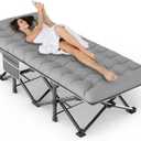 ZENPETIO Camping Cots for Adults, Portable Folding Sleeping Cot with Carry Bag, 1200D Double Layer Oxford Ultra Soft Cot Bed with Mattress, Tent Cot for Travel Office Hospital, Support 500lbs, Gray (Grey Frame + Grey Pad)