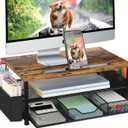 AUPSEN Wood Desk Organizers and Accessories, 2-Tier Computer Monitor Stand Riser with Drawer, Pen Storage & Phone Holder, Office Desk Accessories, Workspace Desktop Organization for Office SuppliesBrown