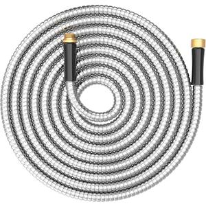 Short Metal Garden Hose 15 ft Connector, Stainless Steel Small Hose Extension Adapter for Hose Reel, Long, Flexible, Lightweight & Heavy Duty Water Pipe, No Kinking Outdoor Water Hose for Yard 15 Feet