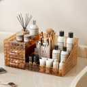 Clear Makeup Organizer for Vanity,Desk Makeup Caddy With Drawers for Cosmetics,Lipsticks Nail Care Skincare Jewelry Countertop Organizers,Cosmetic Display Cases for Bathroom, Dresser (Amber)