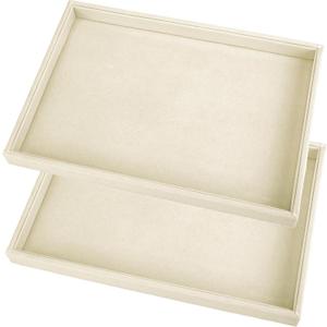 Mornajina 2 Pcs 13.8" x 9.5" Velvet Jewelry Tray Jewelry Display Tray Flat Tray, Stackable Empty Plate Trays for Earrings Necklaces Bracelet Rings Display Showcase - Light Khaki