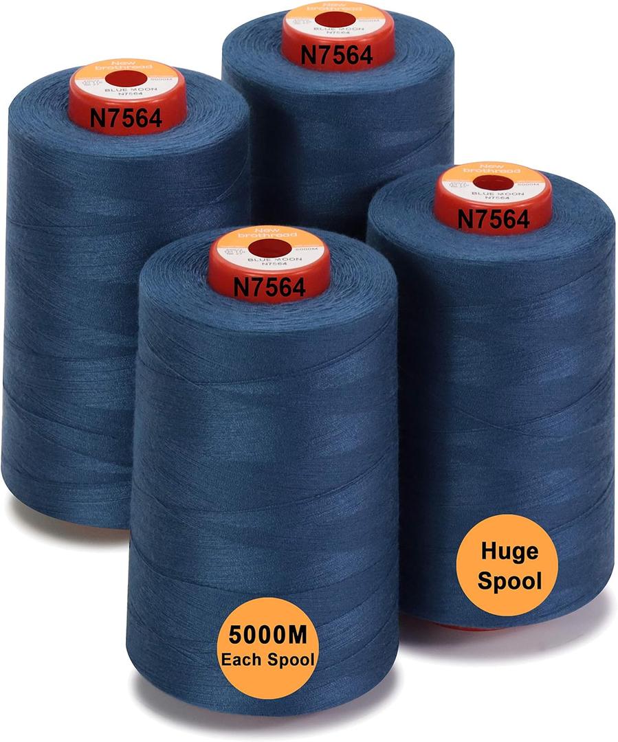 New brothread - 30 Options - 4 Large Cones of 5500Y (5000M) Each All Purpose Spun Polyester Thread 40S/2 (Tex27) for Serger, Overlock, Quilting, Piecing and Sewing - Blue Moon