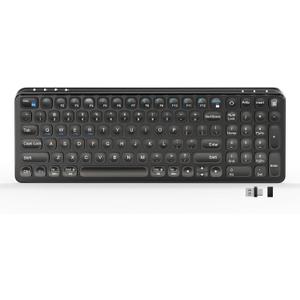 Compact Wireless Bluetooth Keyboard 99 Keys, Ultra-Slim Design, 4-Device Connectivity (2.4G + Bluetooth 5.0), Quiet Typing for PC/Mac/iOS/Android, 13 Multimedia Keys, Rechargeable,Black