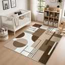 8x10 Washable Area Rugs: Modern Geometric Rug for Living Room, Large No-Shedding Low-Pile Faux Wool Carpet, No-Slip Indoor Decor Rugs for Nursery Dinner Room Office Playroom Dorm(Bauhaus Brown)