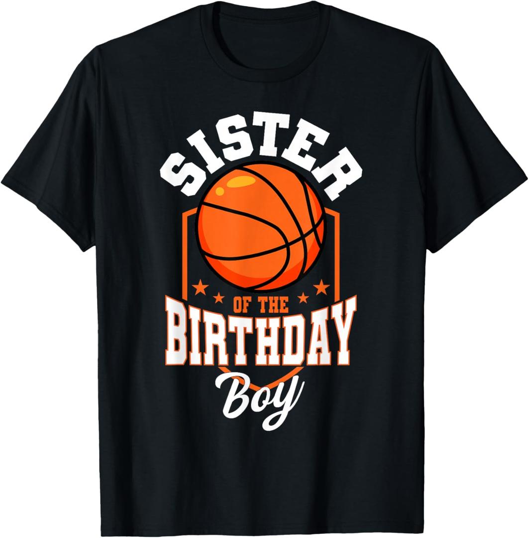 Sister Of The Birthday Boy Basketball Theme Bday Party T-Shirt, Small, Black