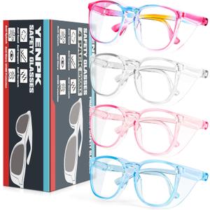 4 Pack Safety Glasses Goggles For Women Anti Fog, Cute Protective Eyewear for Nurses, ANSI Z87+ Anti-Blue Light ((Rainbow _Clear _Pink _Blue))