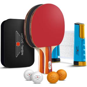NIBIRU SPORT Professional Ping Pong Paddle Sets - 2 Player or 4 Player Table Tennis Paddles, Retractable Net, Pingpong Balls and Carry Bag Storage Case - Table Tennis Equipment & Ping Pong Accessories