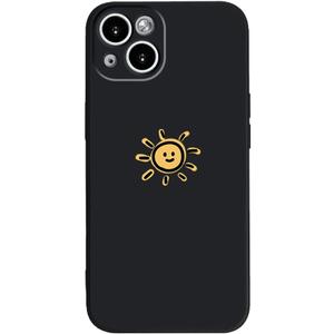 Casechics Compatible with iPhone Case,Silicone Cute Couple Matching Cartoon Sun Moon Camera Lens Protection Soft Shockproof Cover Phone Case (Blacksun,iPhone 14 Pro Max)