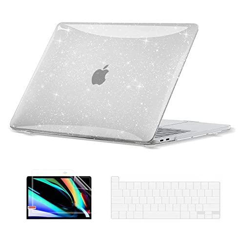 EooCoo Case Compatible with MacBook Pro 13 inch M2 2024 2023 2022-2016 Release M1 A2338 A2289 A2251 A2159 A1989 A1706 A1708 Protective Hard Case with Keyboard Cover, Screen Protector, Sparkly Clear