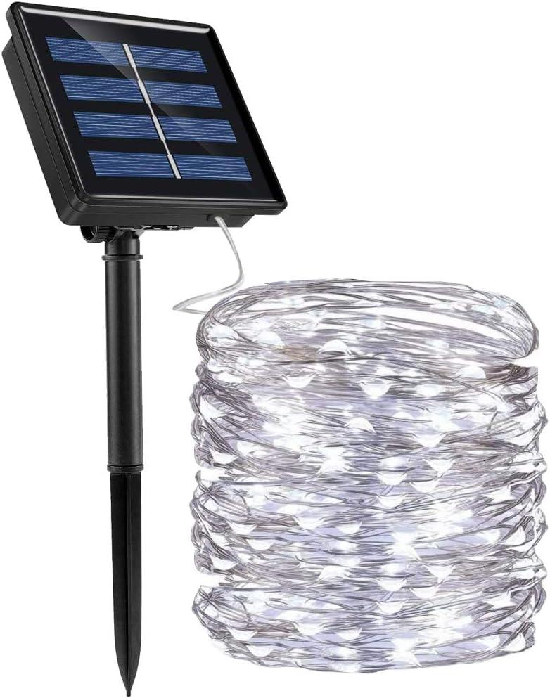 Solar String Lights, 1Pack 72ft 200LED 8 Modes White Solar Fairy Lights, Waterproof Copper Wire Fairy Lights Outdoor for Deck Yard Wedding Party Decor (White)