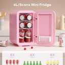 BEICHEN Mini Fridge, 6 Liter/8 Can Skincare Fridge, 110V AC/DC Portable Thermoelectric Cooler & Warmer for Skin Care, Cosmetics, Beverage, Food, Great for Bedroom, Office, Dorm (Pink)