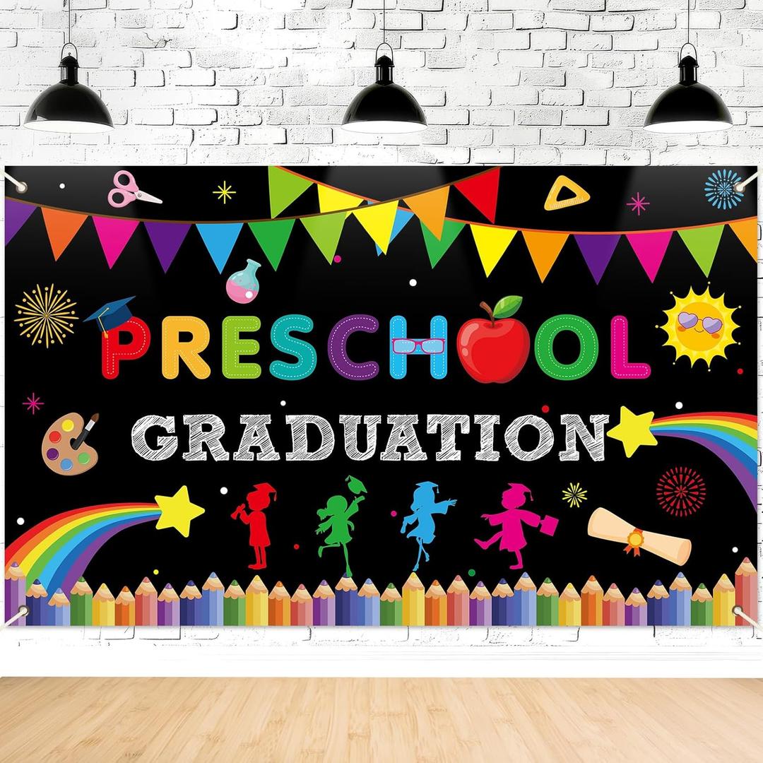 2 x Preschool Graduation Party Decorations Preschool Graduation Backdrops Class of 2026 Pre Kindergarten Graduate Photography Backdrop Banner Ceremony Photo Prop for Teachers School Classroom Party Decor