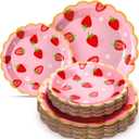 Havawish 60 Pcs Paper Strawberry Plates Berry First Birthday Disposable Paper Plates Party Decoration Fruit Strawberry Summer Party Supplies for Birthday Wedding Baby Shower Bachelorette