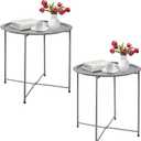 Garden 4 you Folding Tray Metal Side Table 2PC Grey Round End Table Cyan Sofa Small Accent Fold-able Table, Round End Table Tray, Next to Sofa Table, Snack Table for Living Room and Bed Room