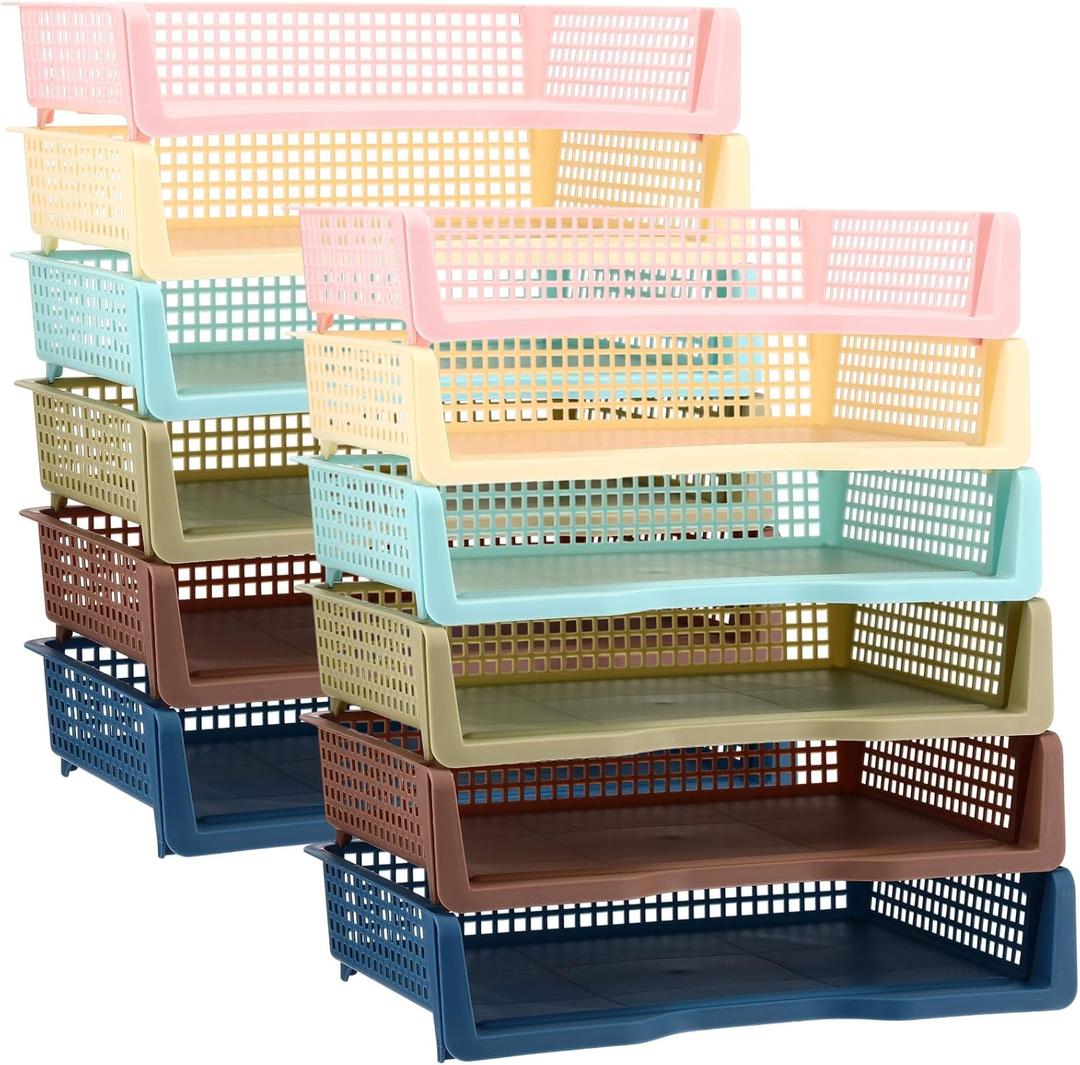 Weysat 12 Pcs Turn in Trays, Classroom Paper Tray, Morandi Tones, Wide